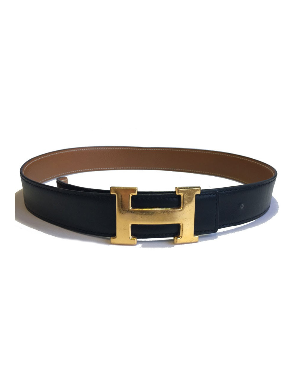HERMES vintage H belt size 70 in black box leather and brown courchevel leather  