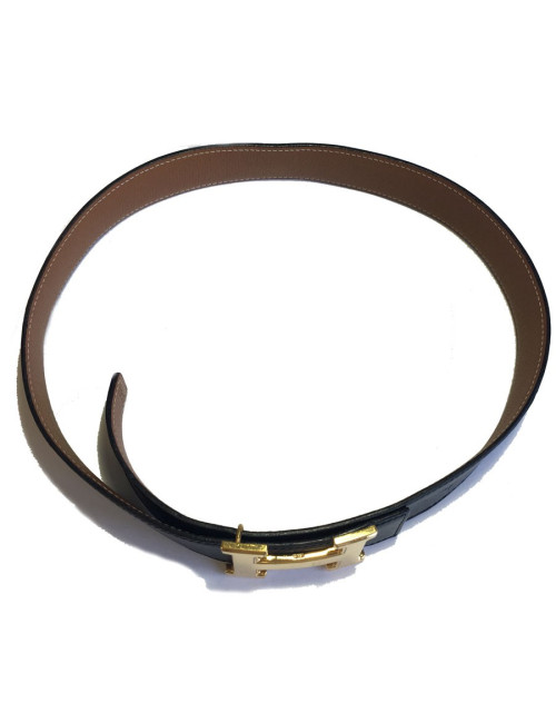 HERMES vintage H belt size 70 in black box leather and brown courchevel leather  