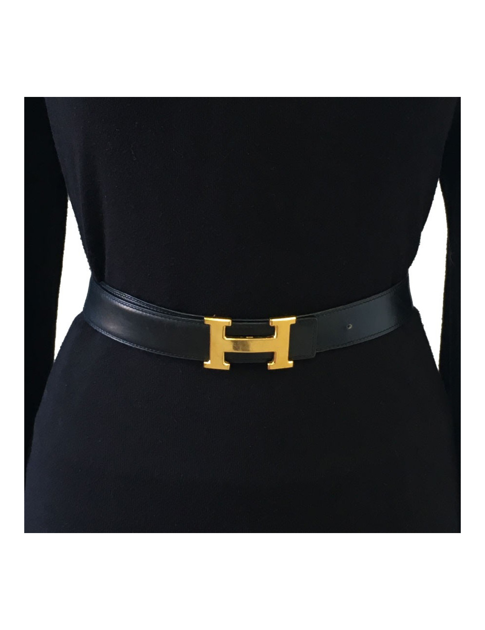 HERMES vintage H belt size 70 in black box leather and brown courchevel leather  
