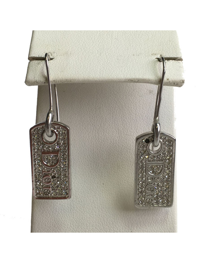 xxx Boucles d'oreille clous DIOR en métal argenté et strass