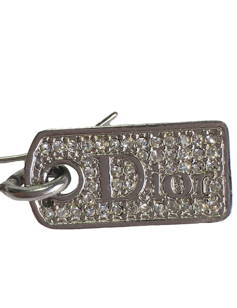 xxx Boucles d'oreille clous DIOR en métal argenté et strass