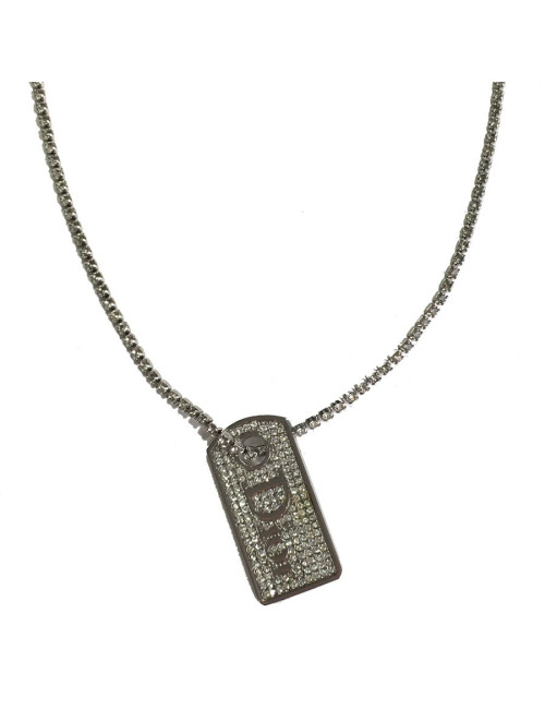 Collier DIOR en métal argenté et strass