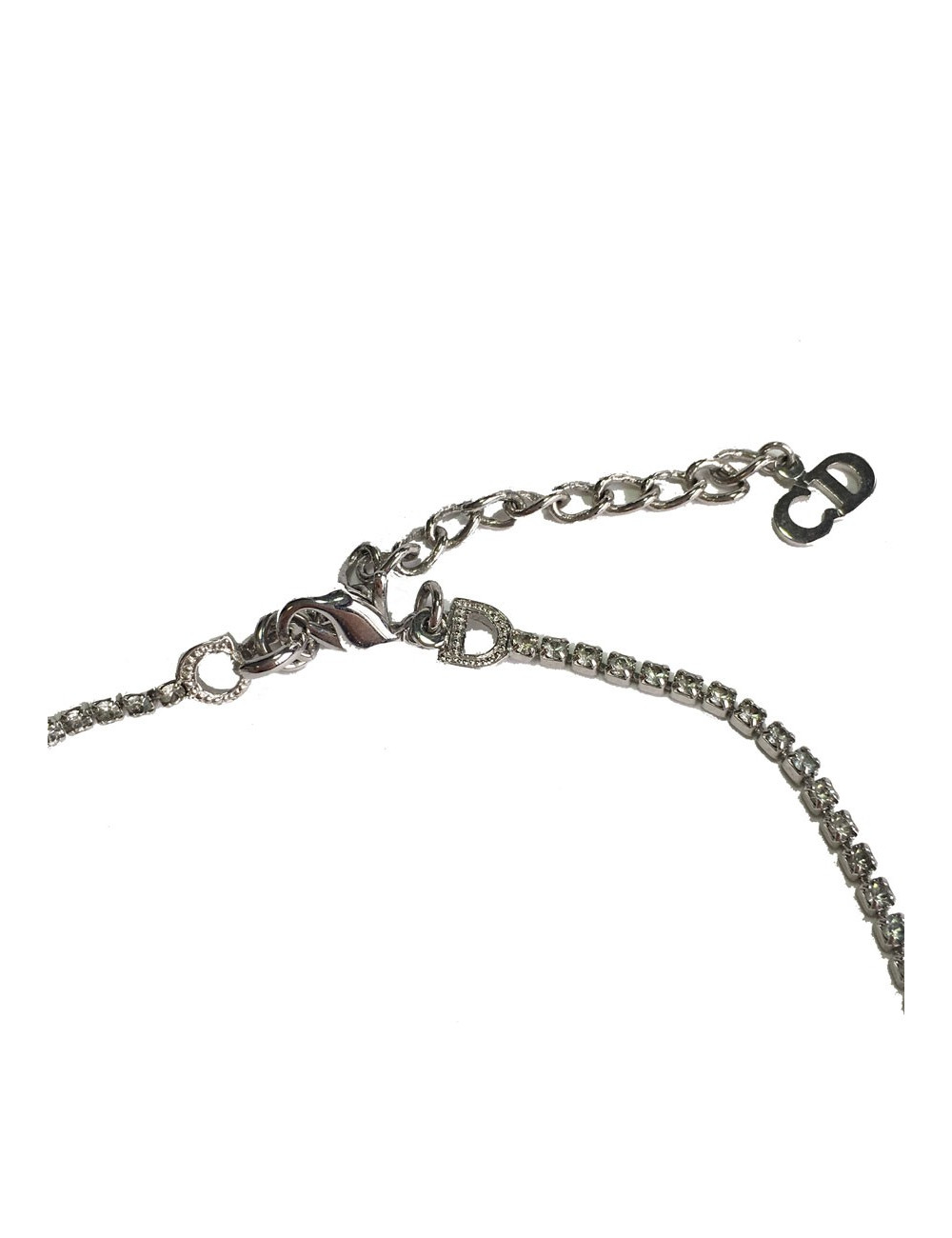 Collier DIOR en métal argenté et strass