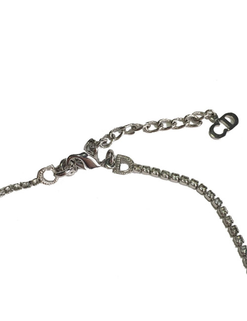 Collier DIOR en métal argenté et strass