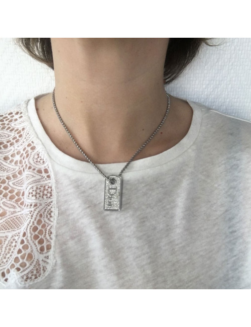 Collier DIOR en métal argenté et strass