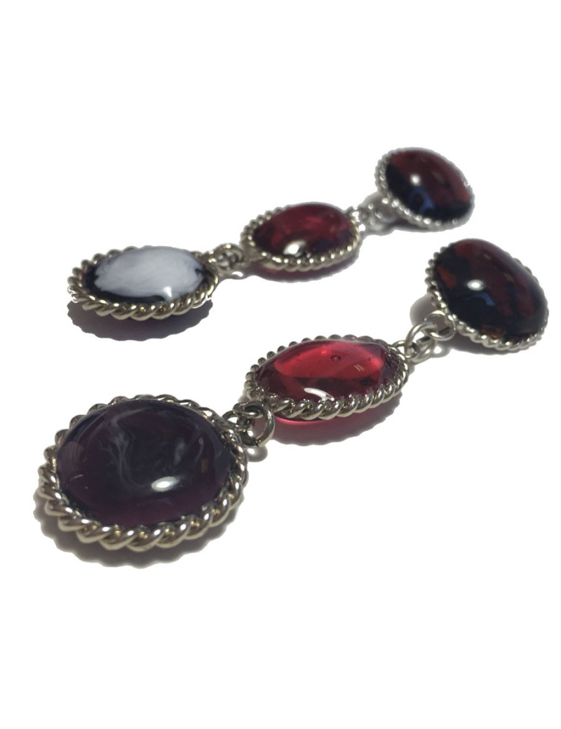 Boucles d'oreille clous pendants MARGUERITE DE VALOIS en pâte de verre