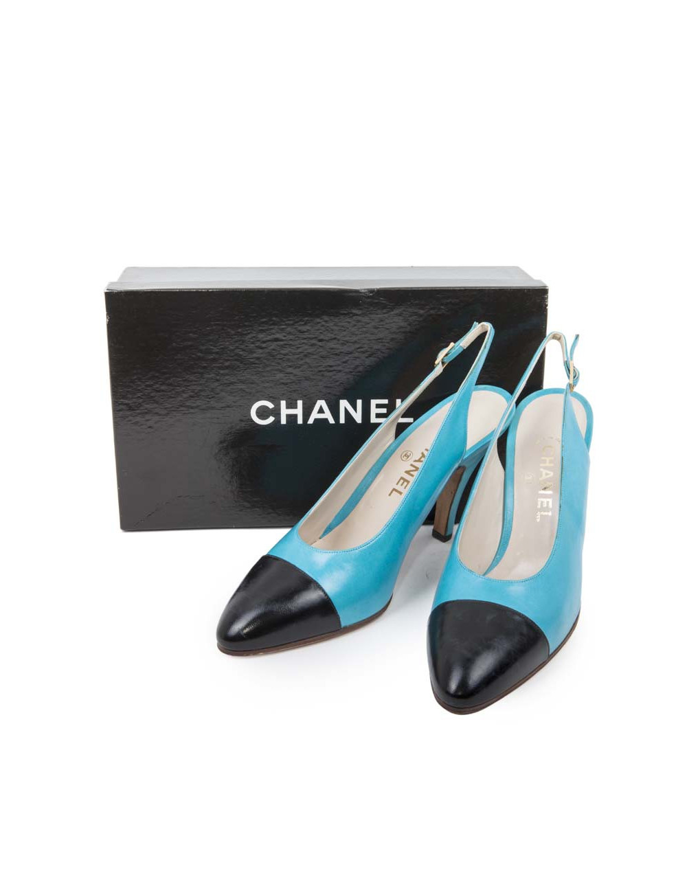 Sandales CHANEL T 40 bicolores turquoise et noir