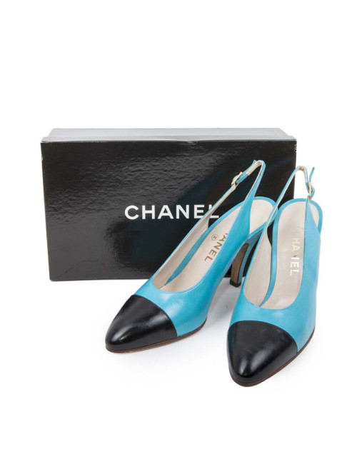 Sandales CHANEL T 40 bicolores turquoise et noir