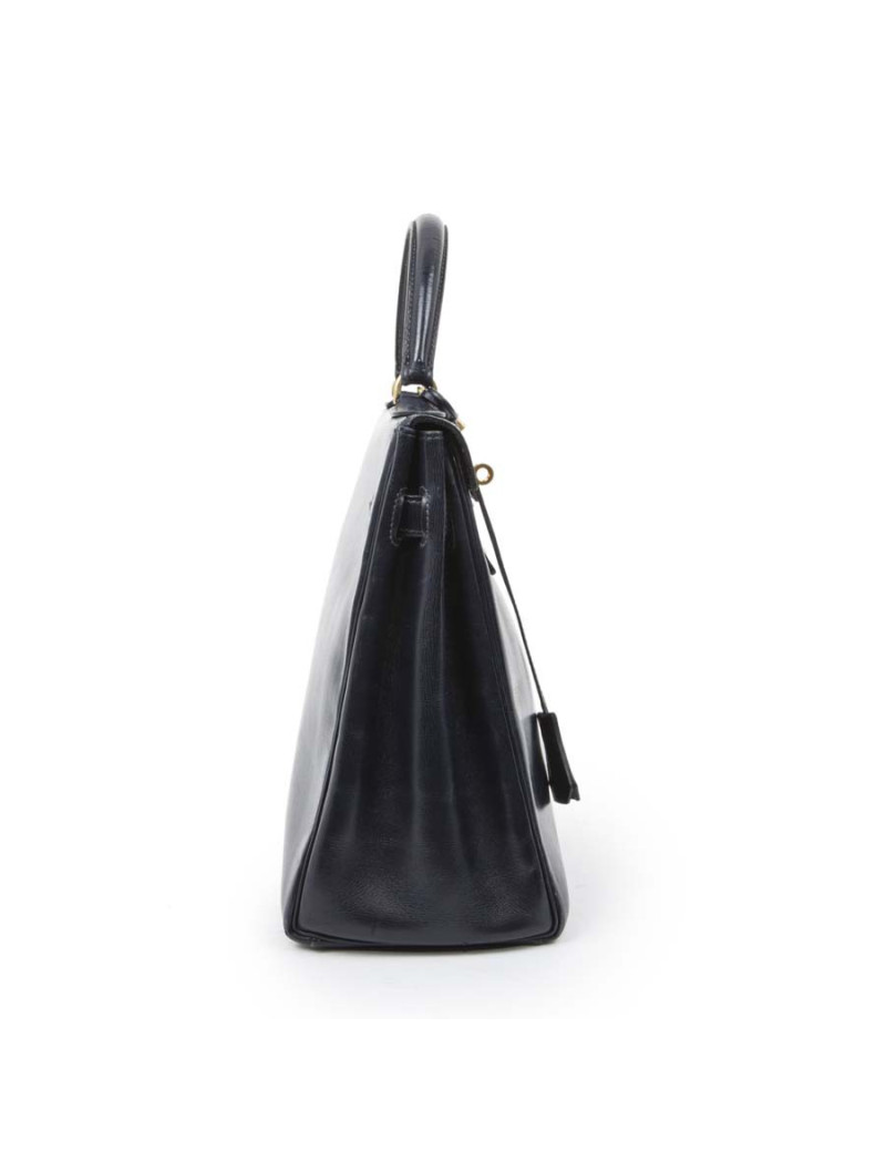 Sac Kelly 32 HERMES cuir box retourné bleu nuit