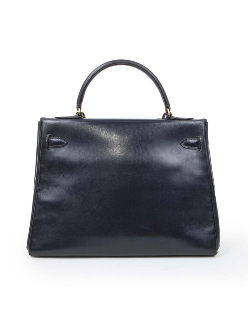 Sac Kelly 32 HERMES cuir box retourné bleu nuit