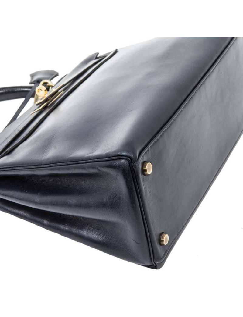 Sac Kelly 32 HERMES cuir box retourné bleu nuit