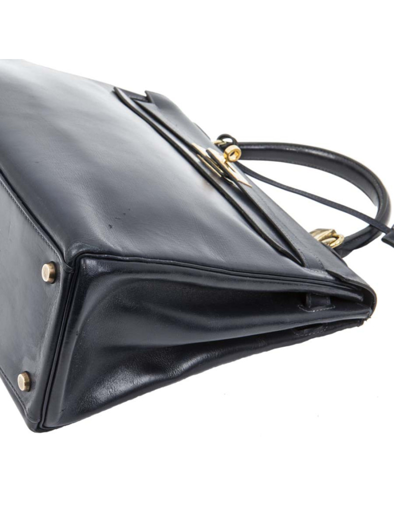 Sac Kelly 32 HERMES cuir box retourné bleu nuit