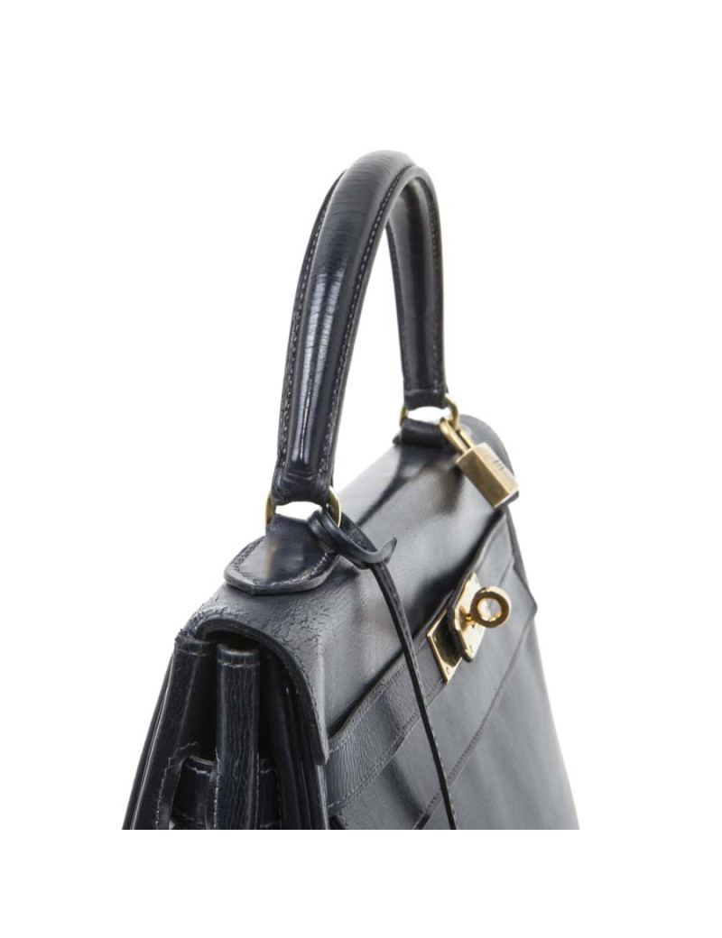 Sac Kelly 32 HERMES cuir box retourné bleu nuit