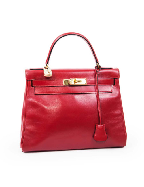 HERMES Kelly 28 handbag in red box leather
