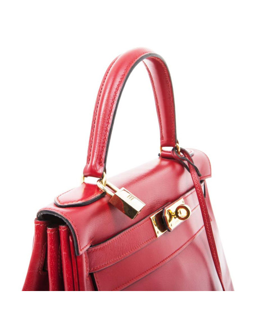 Sac Kelly 28 HERMES cuir retourné rouge
