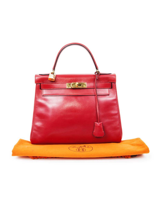 Sac Kelly 28 HERMES cuir retourné rouge