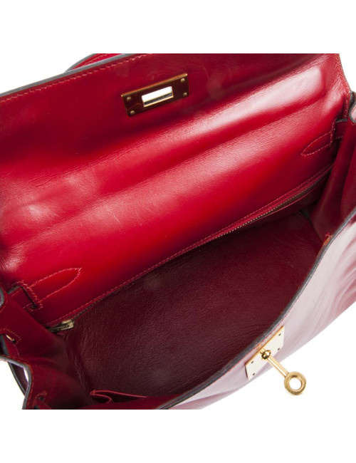 Sac Kelly 28 HERMES cuir retourné rouge