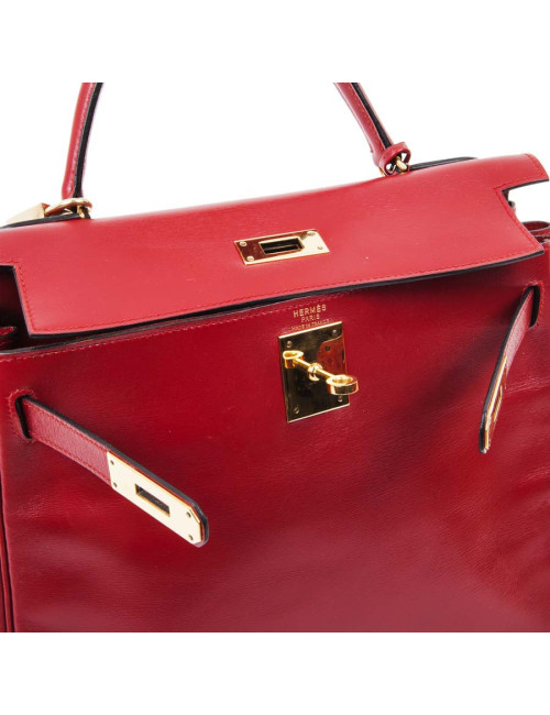 HERMES Kelly 28 handbag in red box leather