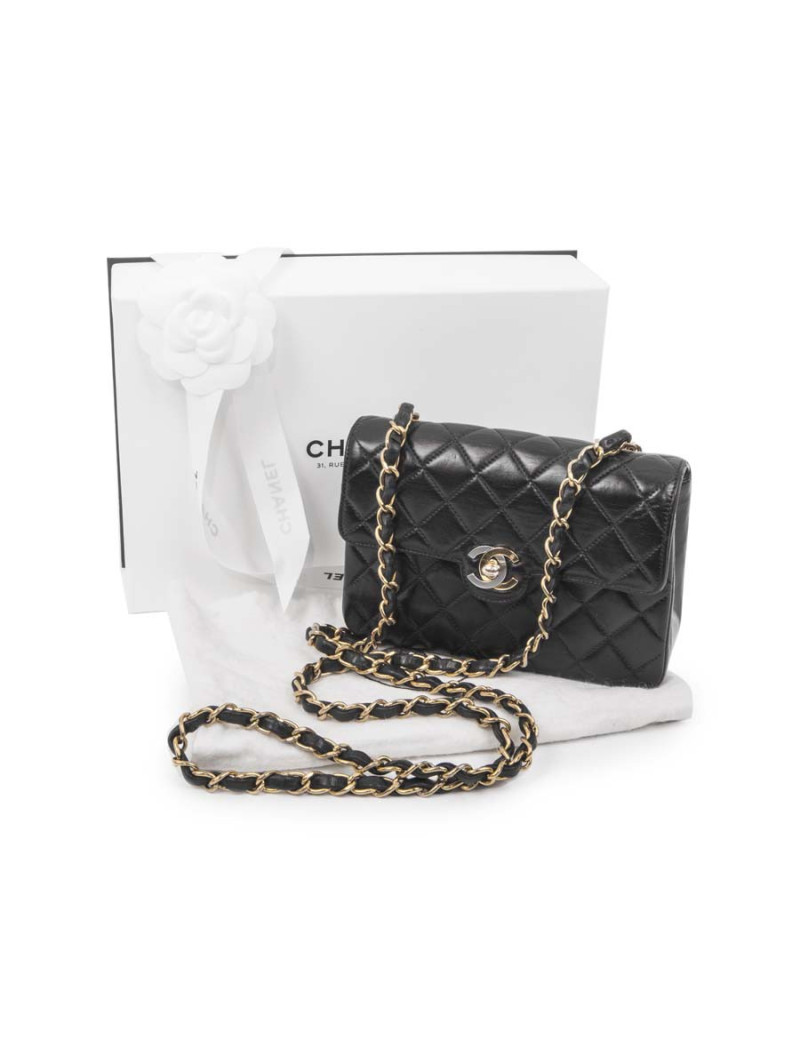 Mini black quilted smooth lambskin CHANEL bag
