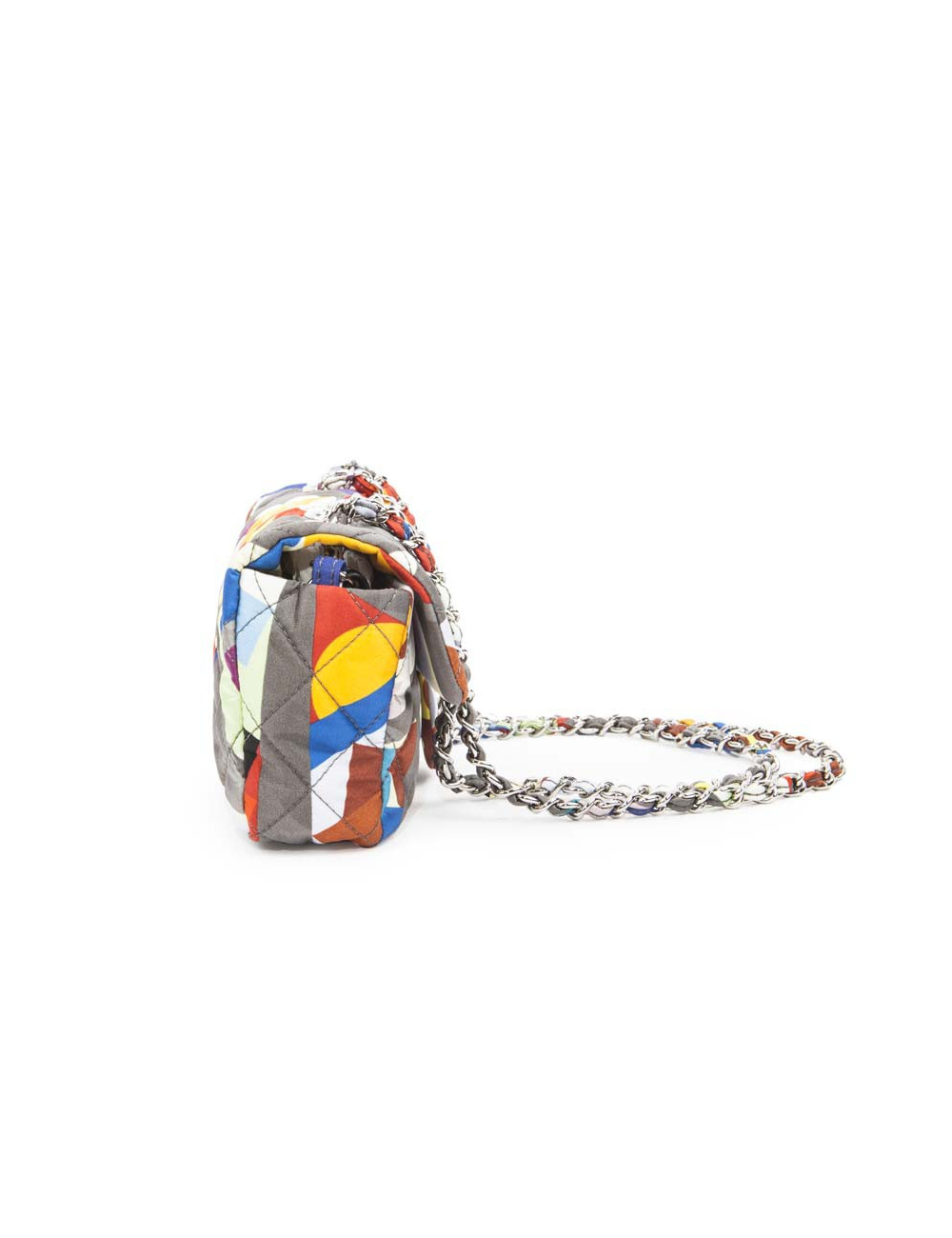 Sac CHANEL en soie motifs géométriques multicolores