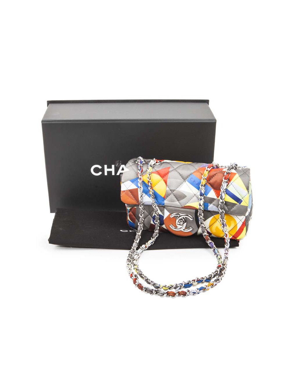 Sac CHANEL en soie motifs géométriques multicolores