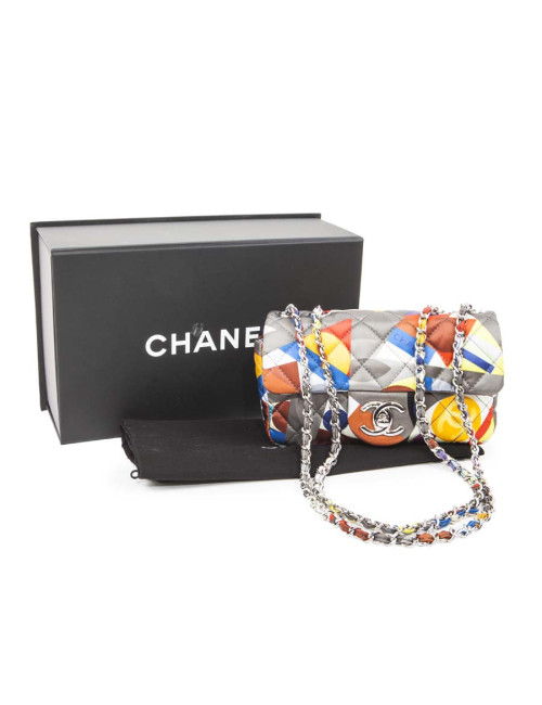 Sac CHANEL en soie motifs géométriques multicolores