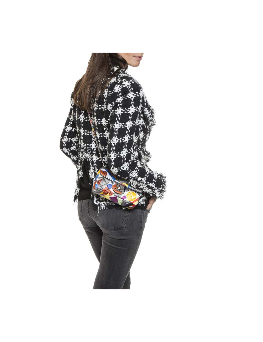 Sac CHANEL en soie motifs géométriques multicolores