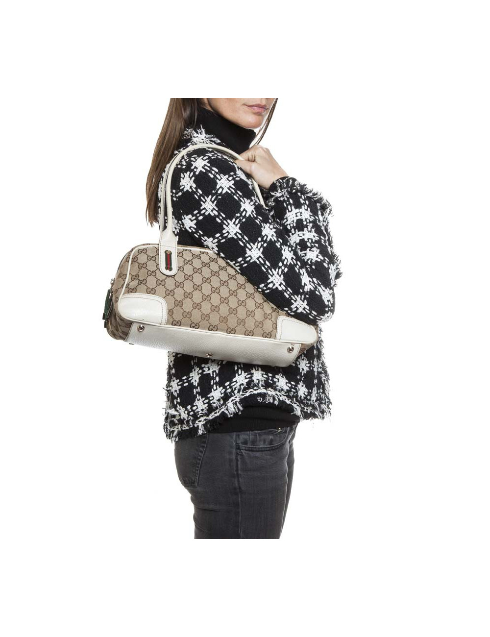 Sac GUCCI toile monogram beige et marron Vintage