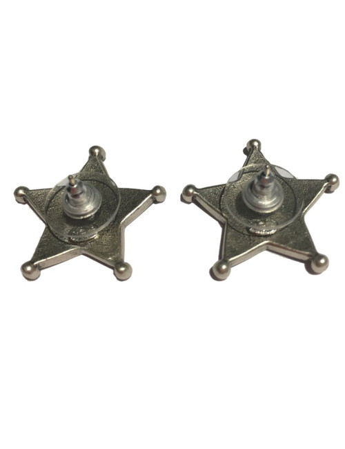 Boucles d'oreille clous d'oreilles CHANEL "Paris-Dallas" en métal argenté