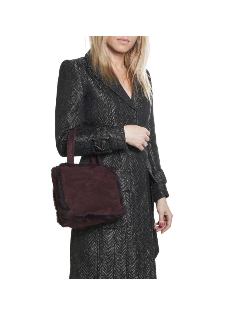 Mini sac cabas CHANEL peau retournée bordeaux
