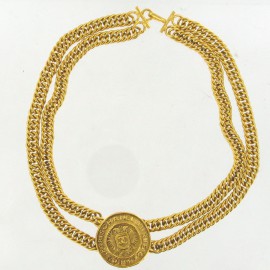 CHANEL vintage Locket necklace Street Golden Cambon
