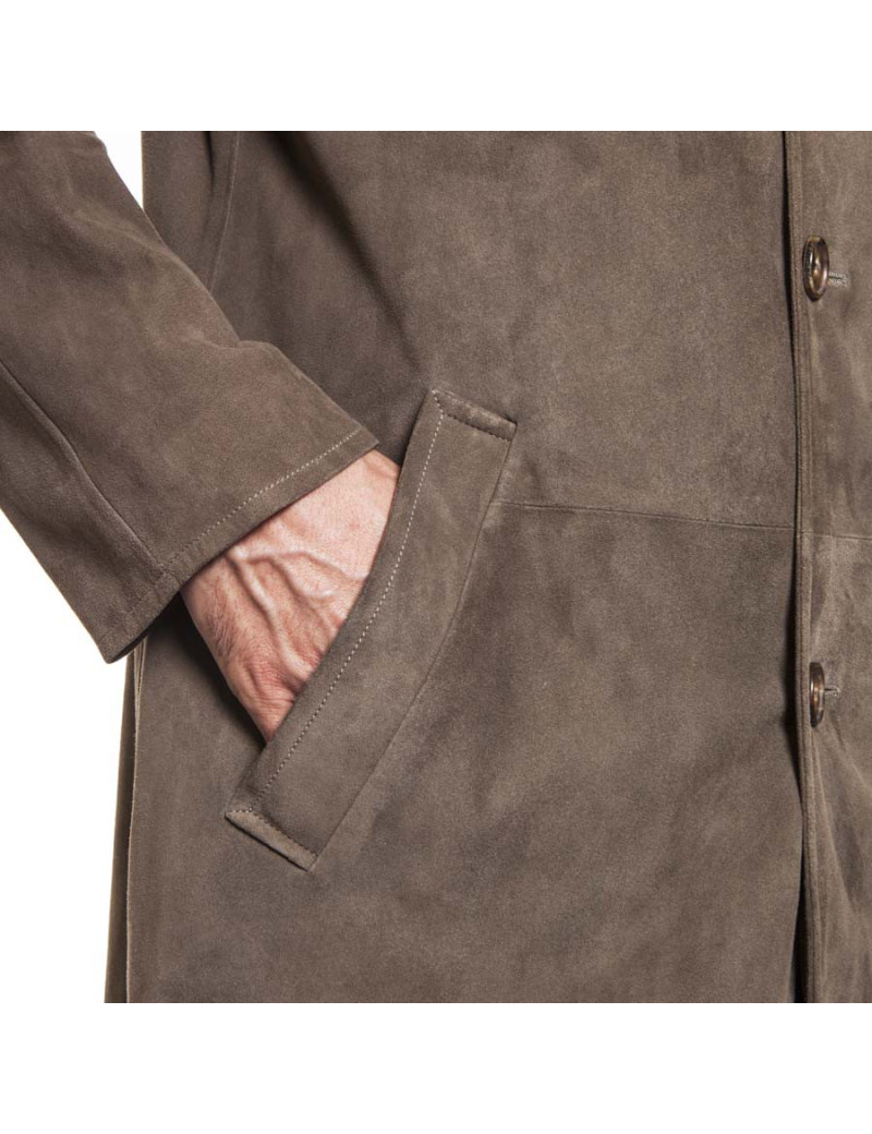 Manteau en cuir (renne) couleur taupe HERMES