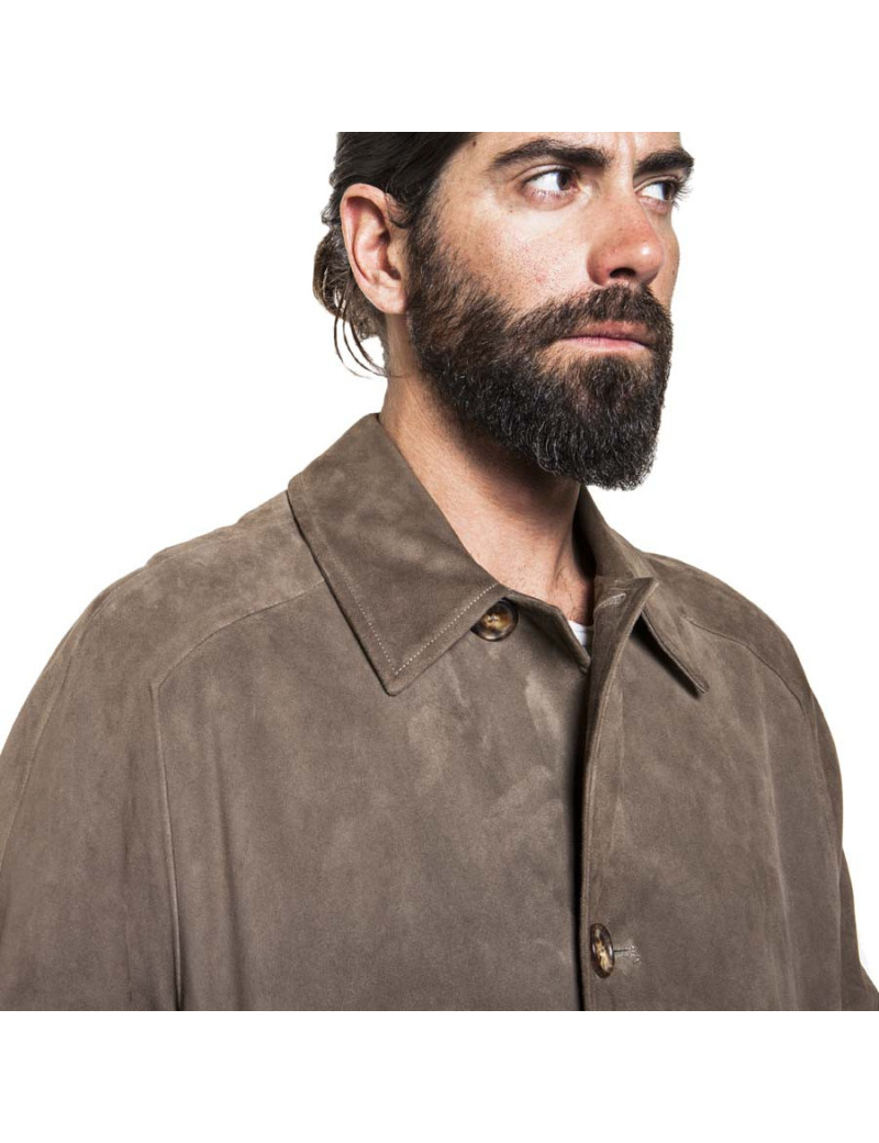 Manteau en cuir (renne) couleur taupe HERMES