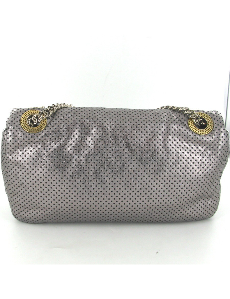 Sac CHANEL cuir perforé gris métallisé