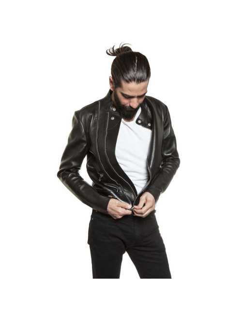 GUCCI Black Smooth Leather Perfecto Size 48IT