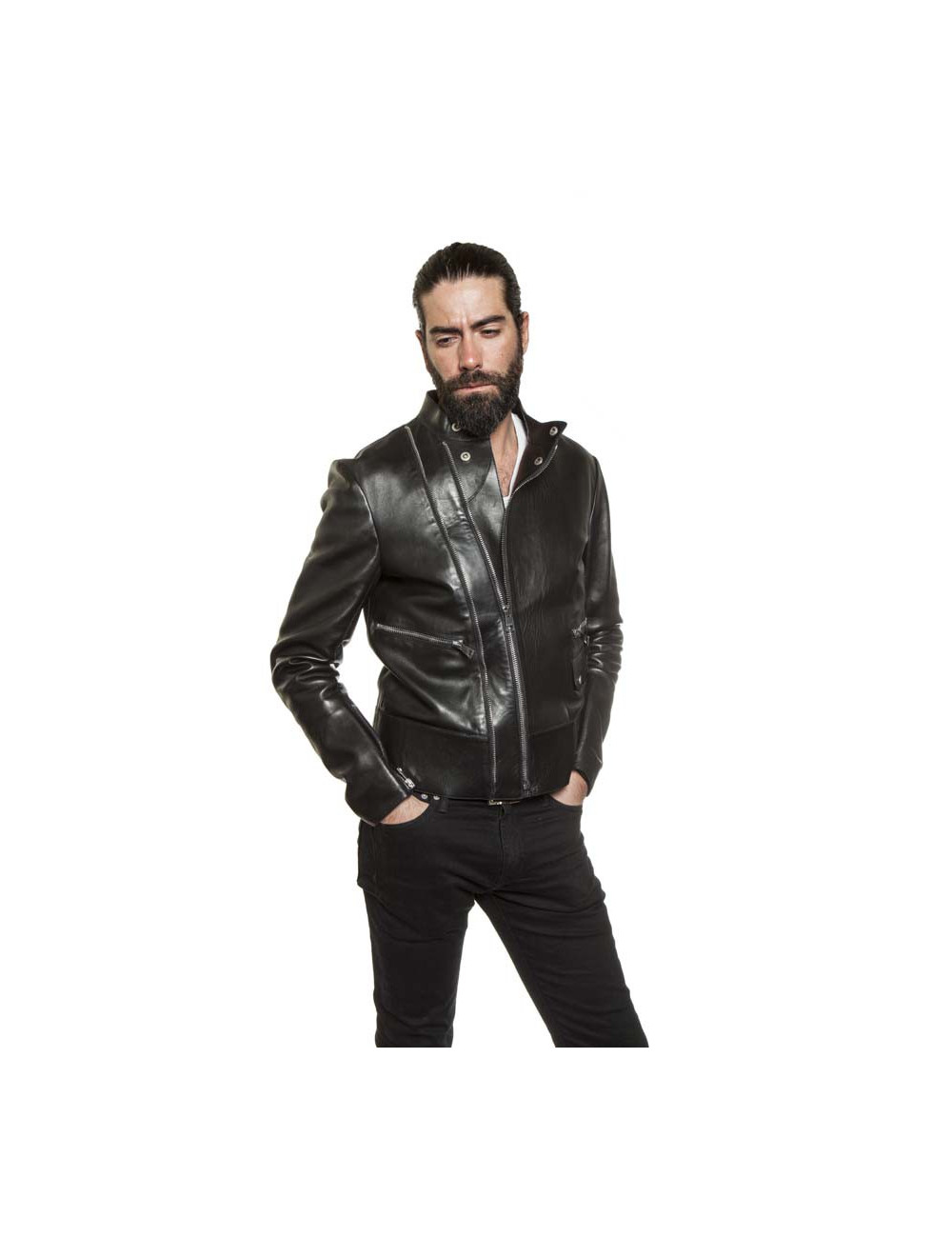 GUCCI Black Smooth Leather Perfecto Size 48IT