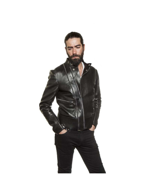 GUCCI Black Smooth Leather Perfecto Size 48IT