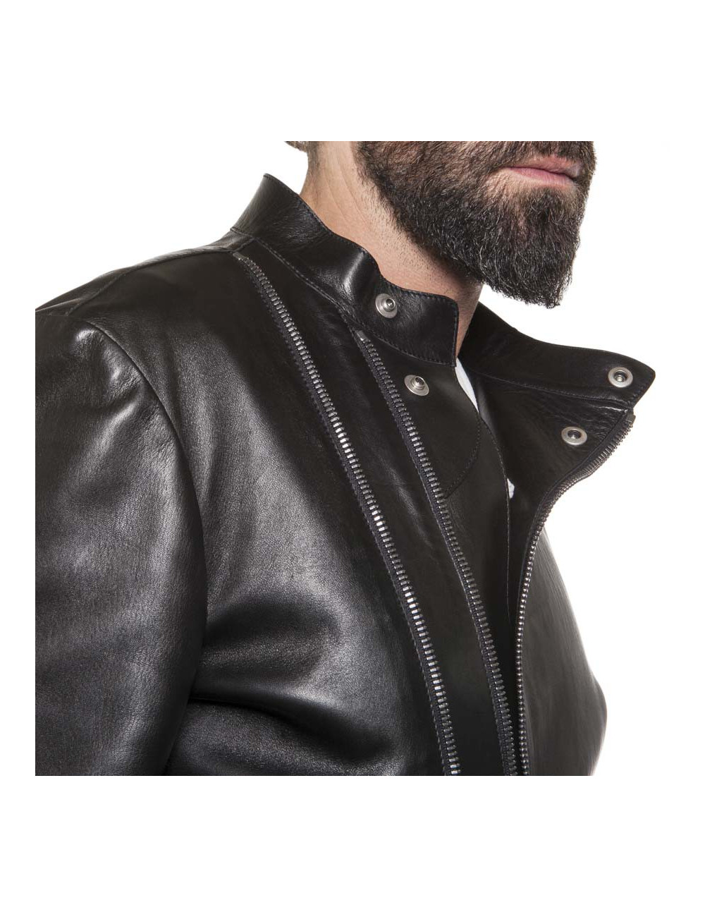 GUCCI Black Smooth Leather Perfecto Size 48IT