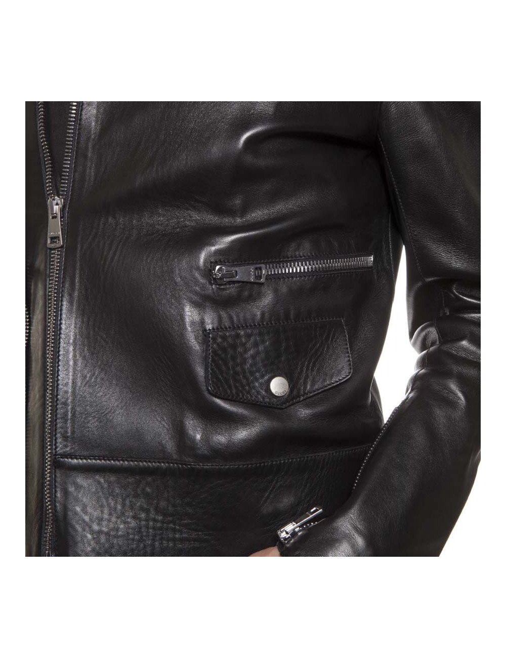 GUCCI Black Smooth Leather Perfecto Size 48IT