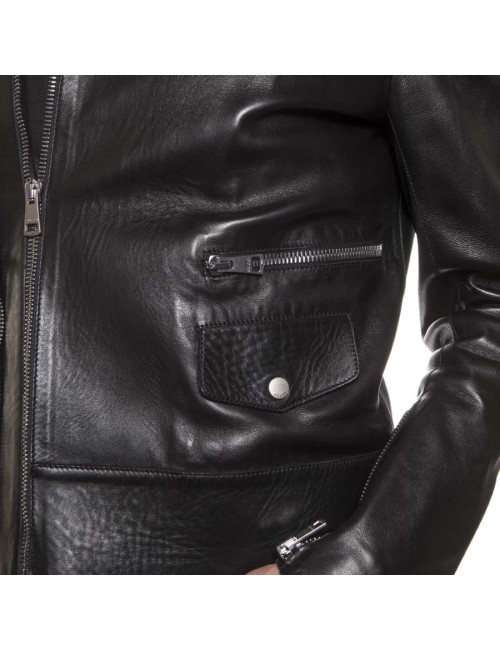 GUCCI Black Smooth Leather Perfecto Size 48IT