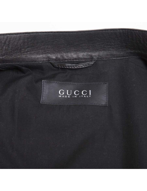GUCCI Black Smooth Leather Perfecto Size 48IT