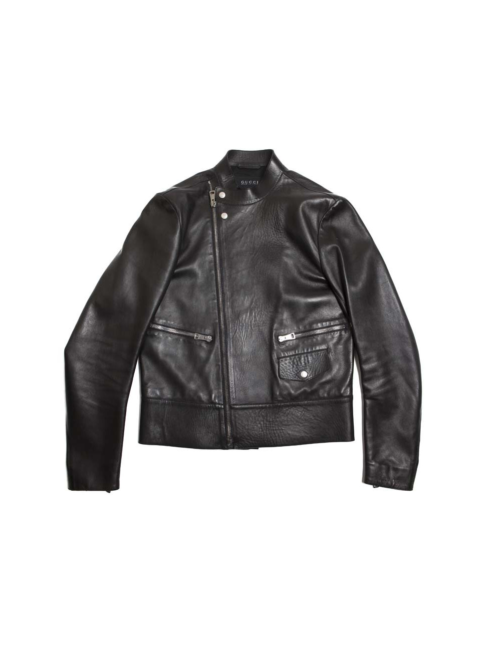 GUCCI Black Smooth Leather Perfecto Size 48IT