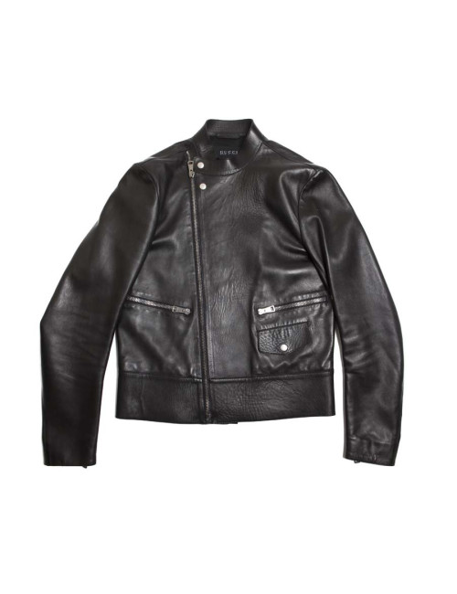 GUCCI Black Smooth Leather Perfecto Size 48IT