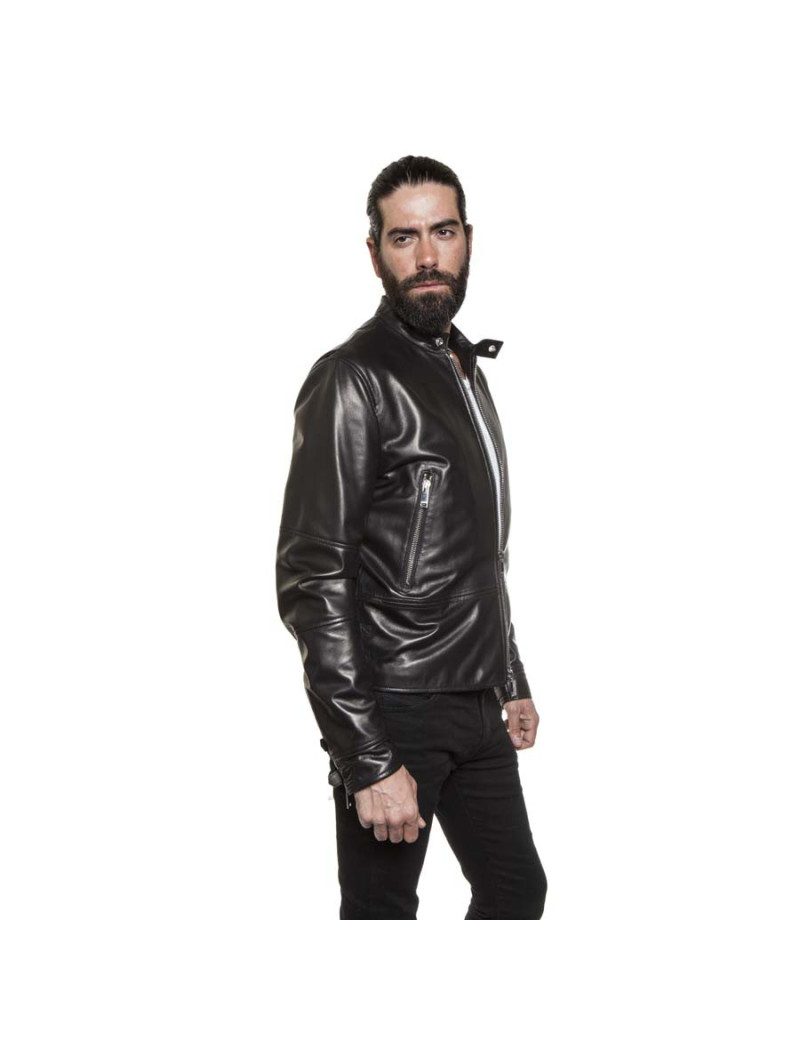 Blouson VALENTINO cuir d'agneau lisse noir brodé "Funky dragon"