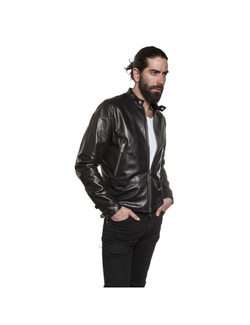 Blouson VALENTINO cuir d'agneau lisse noir brodé "Funky dragon"