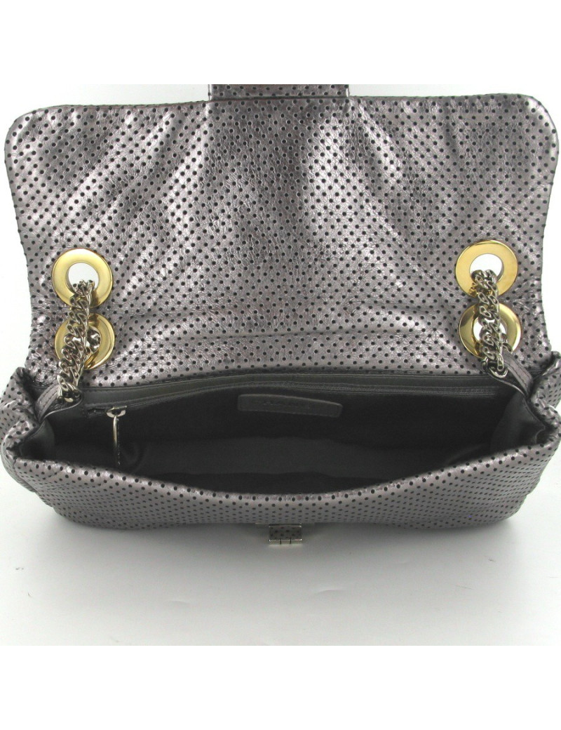 Sac CHANEL cuir perforé gris métallisé