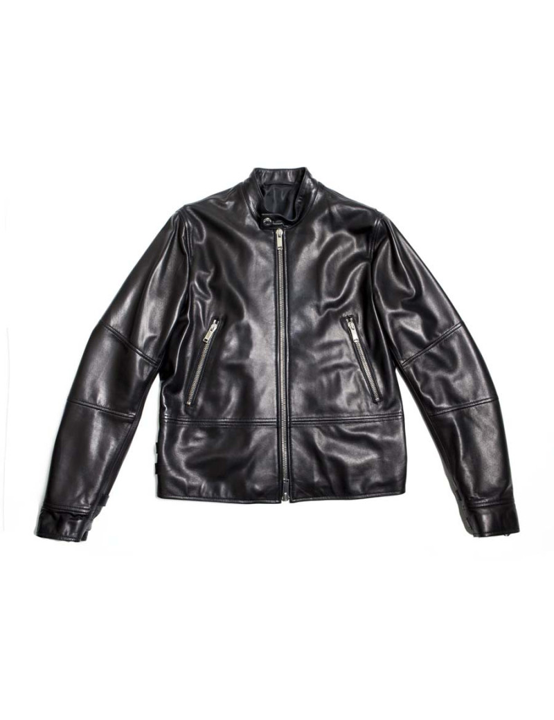 Blouson VALENTINO cuir d'agneau lisse noir brodé "Funky dragon"