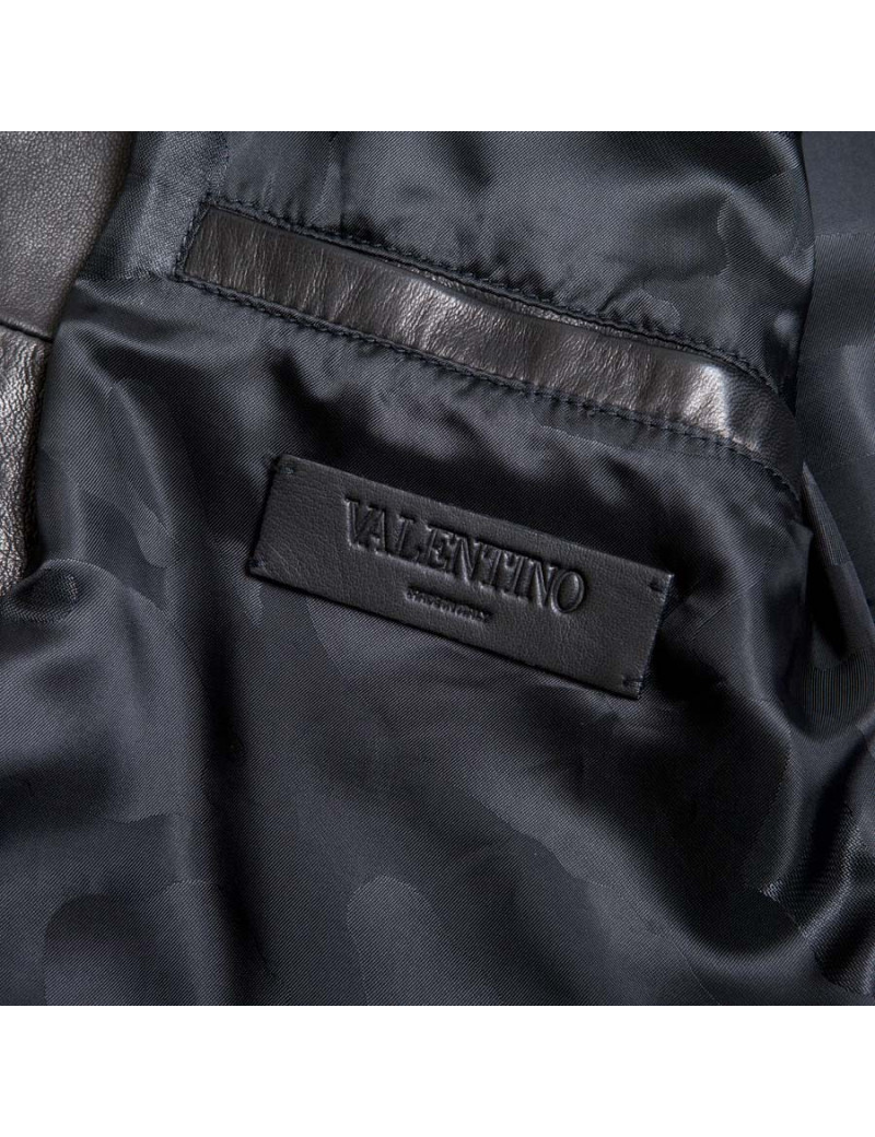 Blouson VALENTINO cuir d'agneau lisse noir brodé "Funky dragon"