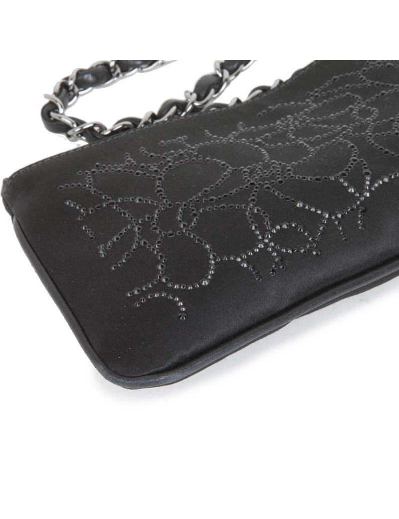 CHANEL evening clutch in black Duchess satin silk