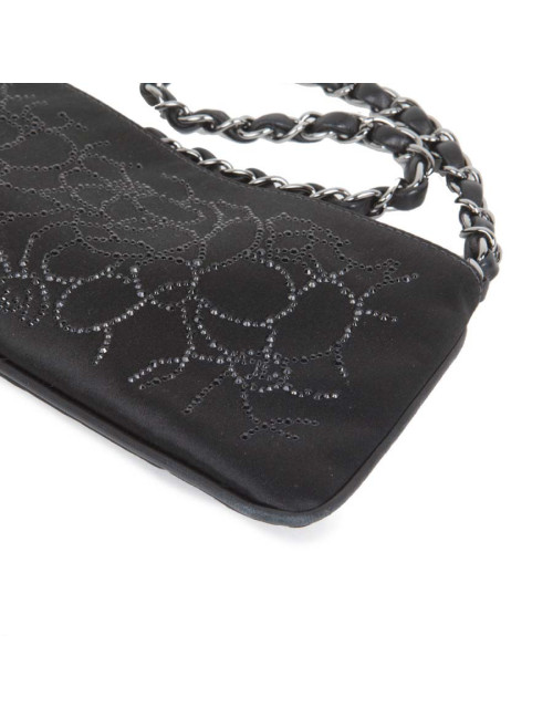 CHANEL evening clutch in black Duchess satin silk